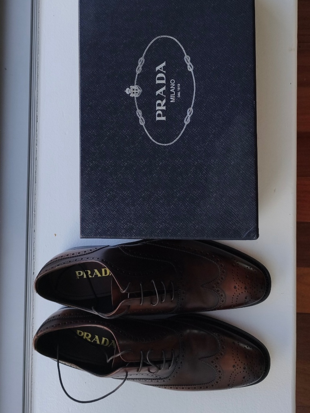 Prada Men's Full Brogue Leather Business Shoes | Brown | US 8.5 - Picture 5 of 6